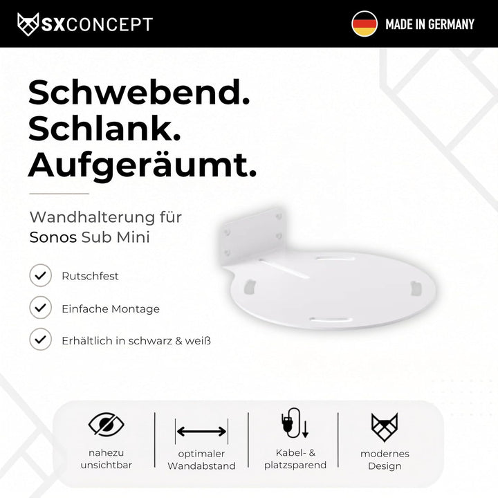 SX-Concept Wandhalterung für Sonos Sub Mini | Minimalistisches Design | geringer Wandabstand | Made