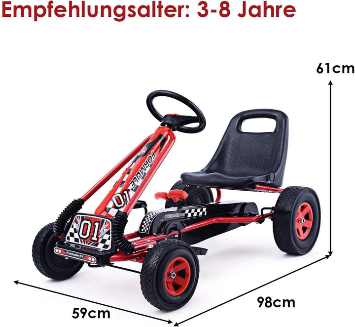 GOPLUS Gokart ab 3-8 Jahre, Kinderfahrzeug mit Verstellbarem Sitz, Tretauto aus Gummireifen, Flexibl