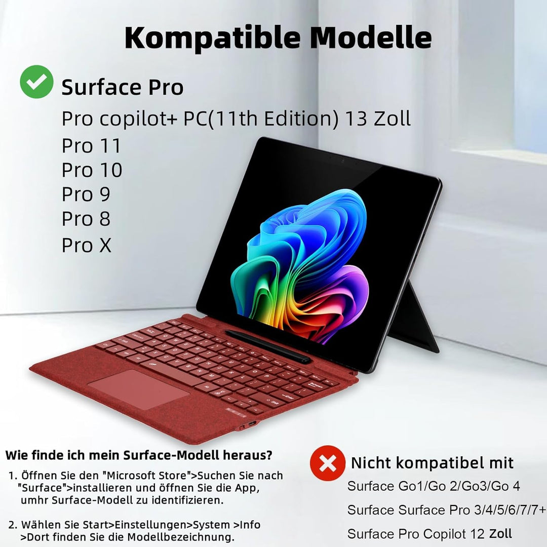 Deutsche QWERTZ Layout Tastatur für Microsoft Surface Pro 11/10 / 9/8 / X, 13 Zoll - Ultraflaches, b