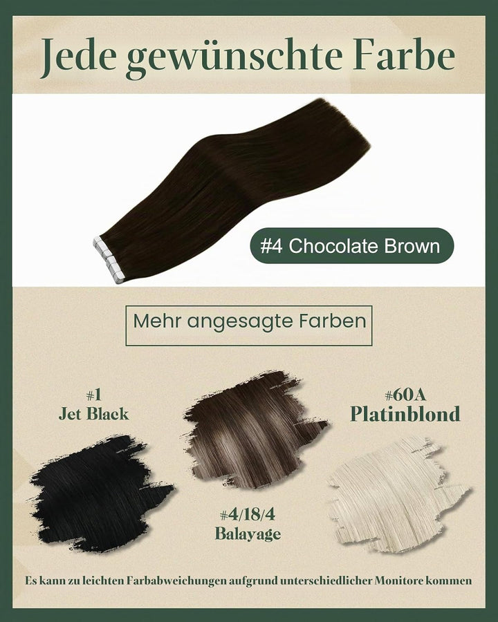Ugeat Invisible Tape in Extensions Echthaar Schokobraun Echthaar Extensions Tape Haarverlängerung Ec