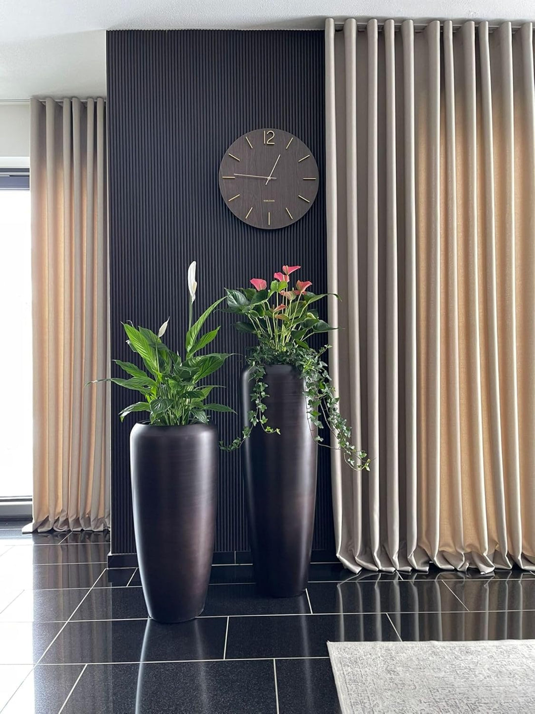 VIVANNO Pflanzkübel Pflanzgefäss Bodenvase exklusiv CAVITA Schwarz Braun Seidenmatt (75x34) Schwarz