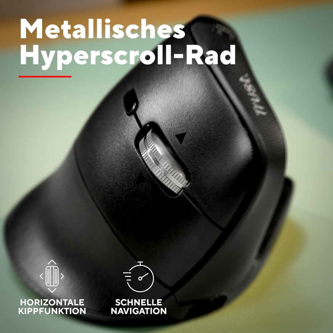 Trust Vyran Kabellose Ergonomische Maus Ultraschnelles Scrollrad, Schwarz | Horizontales Scrollen, B