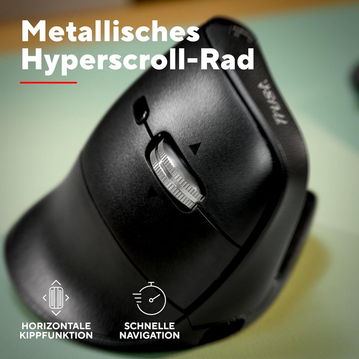 Trust Vyran Kabellose Ergonomische Maus Ultraschnelles Scrollrad, Schwarz | Horizontales Scrollen, B