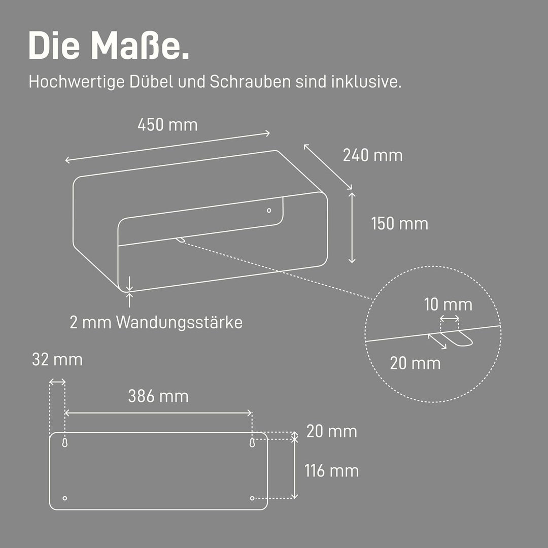 Natural Goods Berlin 1x Nachttisch Sheet - Schweberegal Weiss, Metall 45 x 24 x 15 cm - Nachttisch h