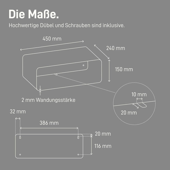 Natural Goods Berlin 1x Nachttisch Sheet - Schweberegal Weiss, Metall 45 x 24 x 15 cm - Nachttisch h