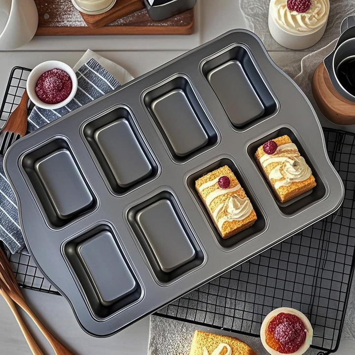 Mini Kuchen Backform, Minikastenkuchenblech Antihaft für 8 Kuchen, Mini Kastenform, Backform Rechtec