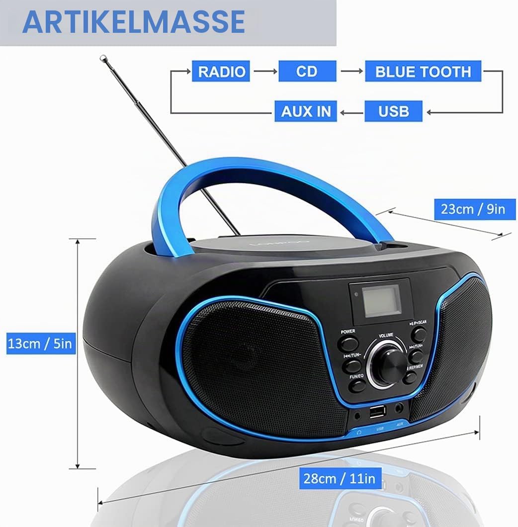 Tragbares CD-Radio - Kinder CD-Player Boombox mit USB-Eingang | AUX-Eingang | Kopfhöreranschluss | U