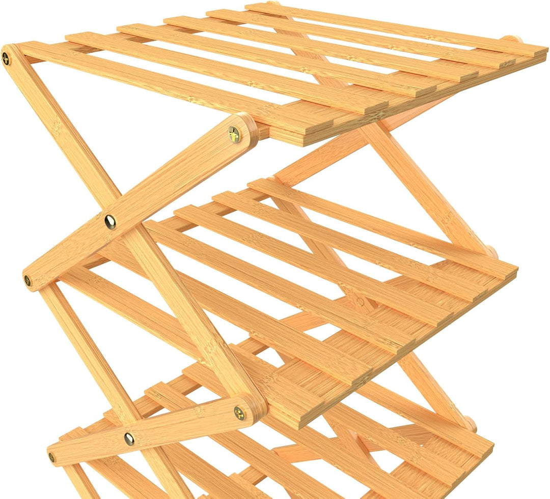 OHMG Regal aus Holz, faltbar, 7 Ebenen, Schuhregal aus Bambus, leicht, mit starker Tragfähigkeit, fü