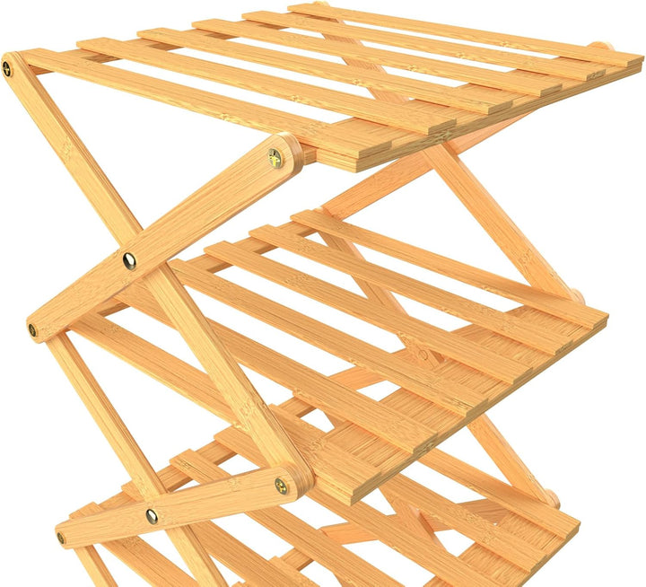 OHMG Regal aus Holz, faltbar, 7 Ebenen, Schuhregal aus Bambus, leicht, mit starker Tragfähigkeit, fü