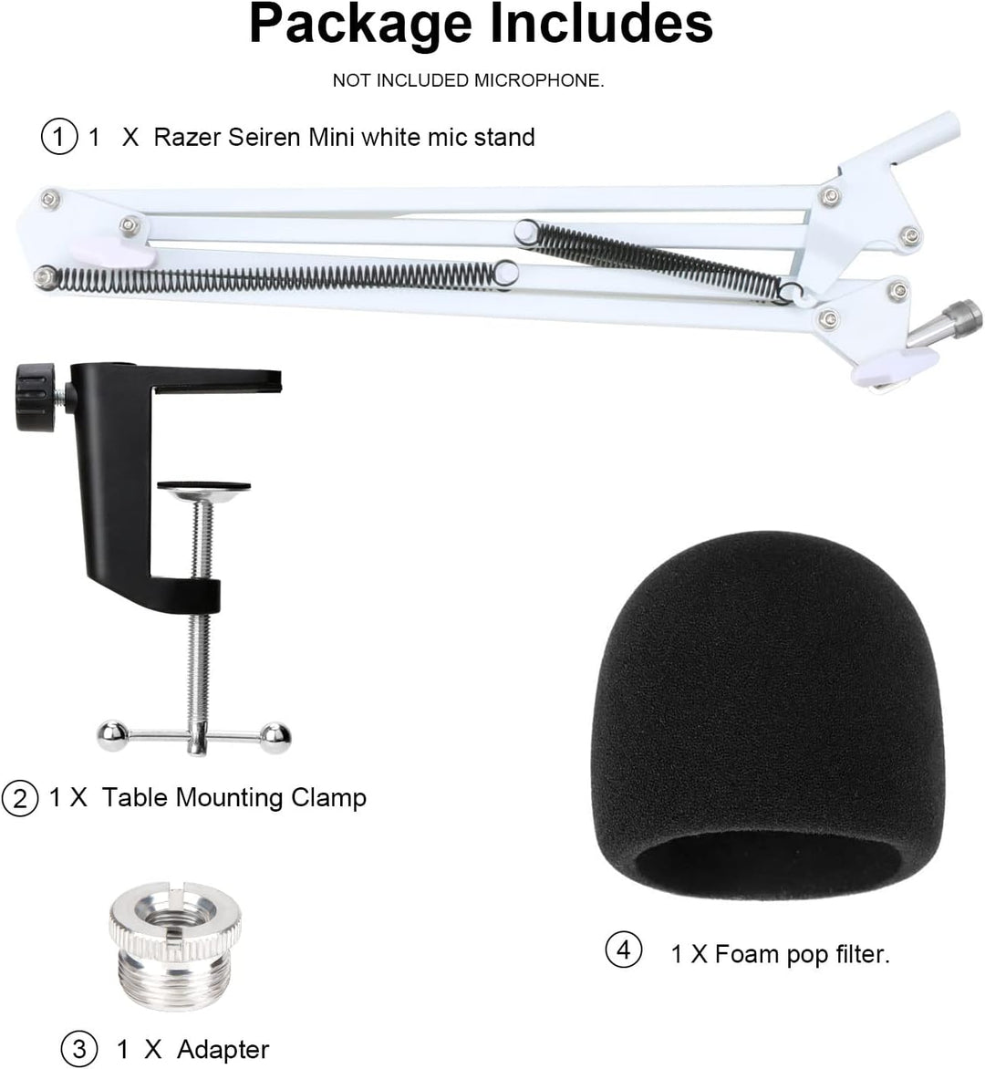 YOUSHARES Weiss Mikrofonarm fur Razer Seiren Mini & V3 Mini - Professionelle Boom Arm mit Schaumstof