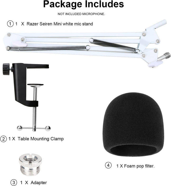 YOUSHARES Weiss Mikrofonarm fur Razer Seiren Mini & V3 Mini - Professionelle Boom Arm mit Schaumstof