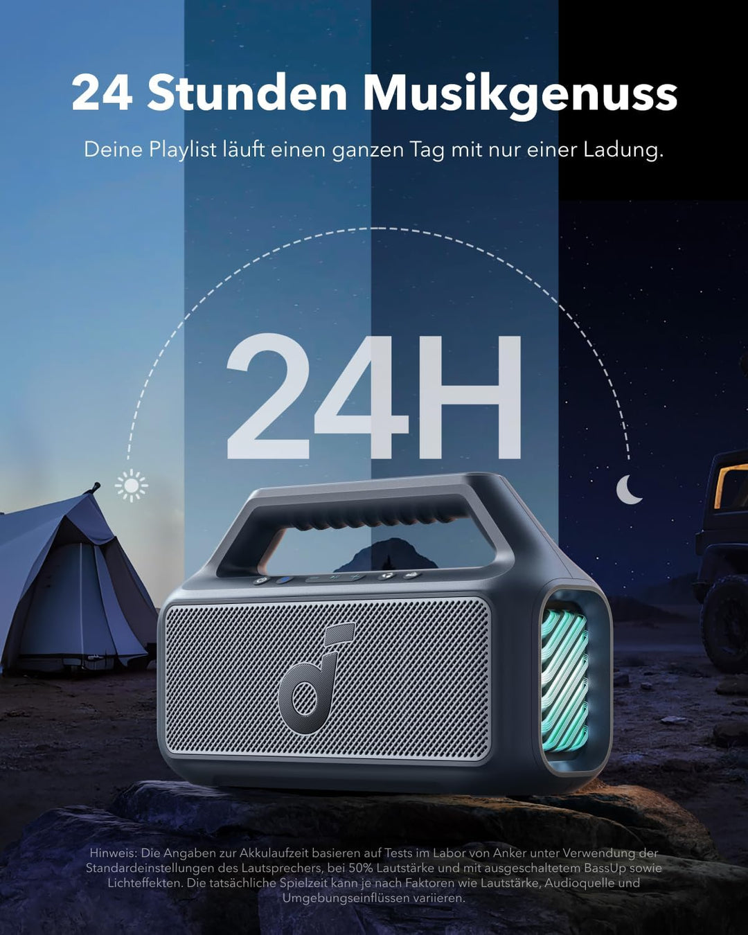 soundcore by Anker, Boom 2 Outdoor-Lautsprecher, 80W, Subwoofer, BassUp 2.0, 24h Akku, IPX7 Wasserdi