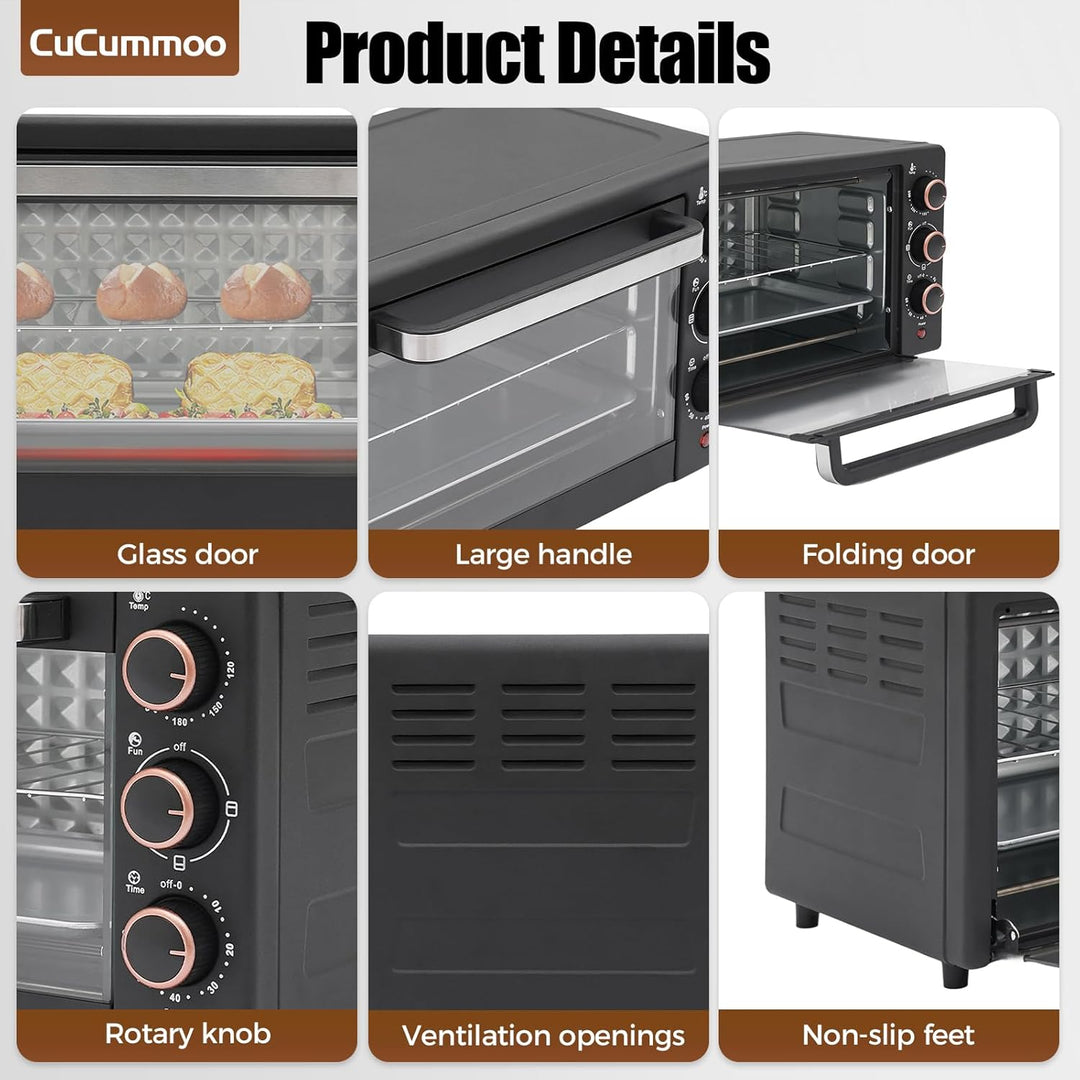 22 L Minibackofen, Mini Backofen mit Grillrost, Backblech vielseitiger Ofen mit einstellbarer Temper