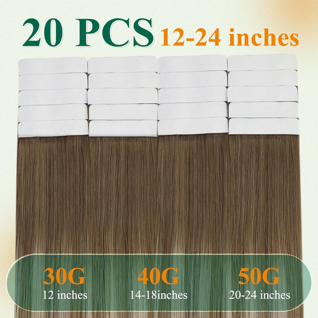 Easyouth Tape Extension Echthaar Braun Tape on Haar Extensions Mittelbraun Mix Platin Blond und Mitt
