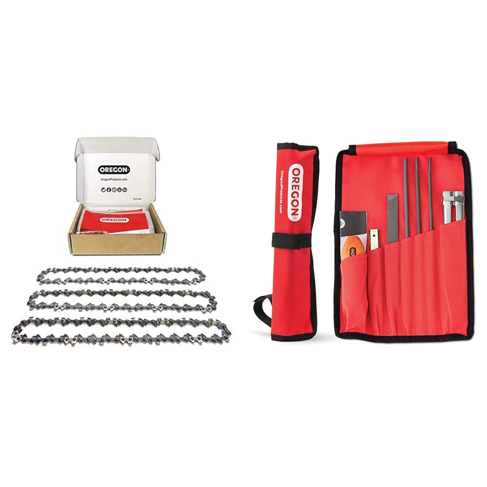 Oregon 3er-Pack Sägekette 3/8" LP für 20 cm Schiene und Kettensägen-Schärfset - 33 Antriebsglieder,