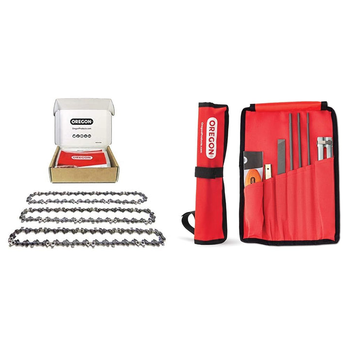 Oregon 3er-Pack Sägekette 3/8" LP für 20 cm Schiene und Kettensägen-Schärfset - 33 Antriebsglieder,