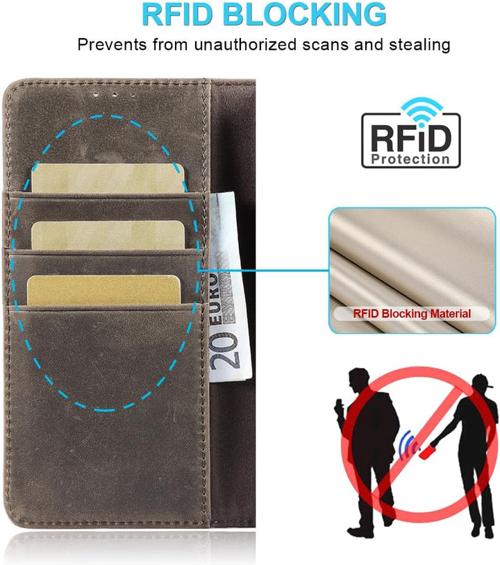 LENSUN Lederhülle für Samsung Galaxy S21 FE, Echtleder Handyhülle [Echtes Leder][RFID Schutz] Klappb
