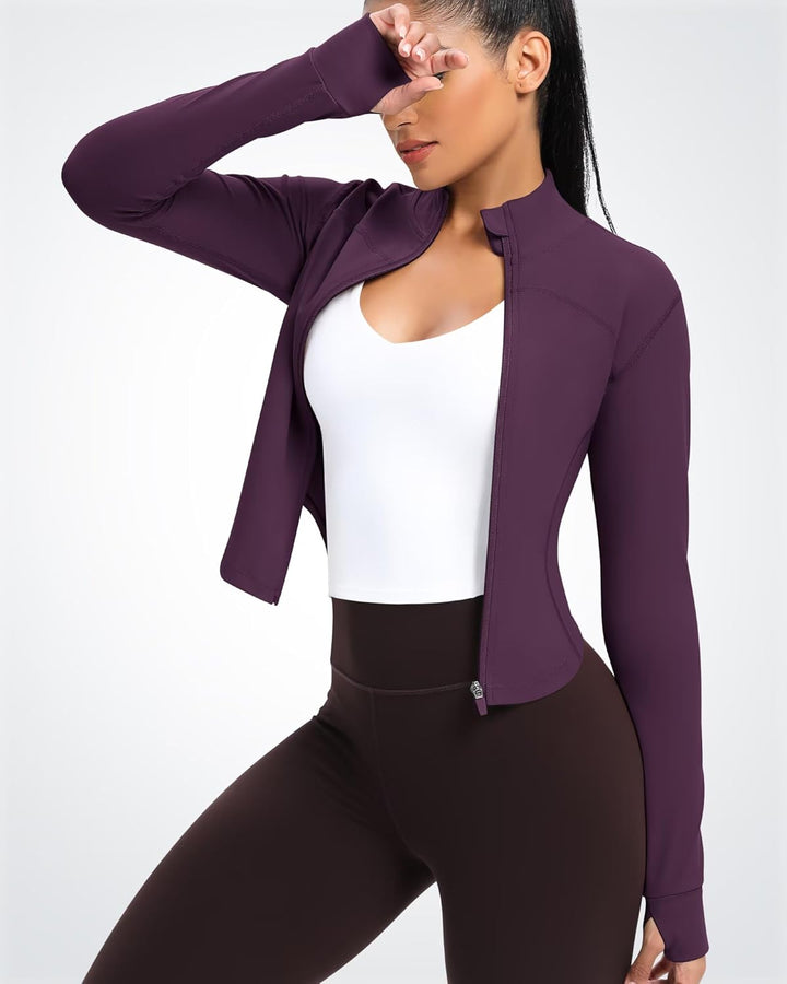 QUEENIEKE Kurze Damen Sportjacke – Leichtes atmungsaktives Yoga-Oberteil mit Daumenlöchern für Fitne