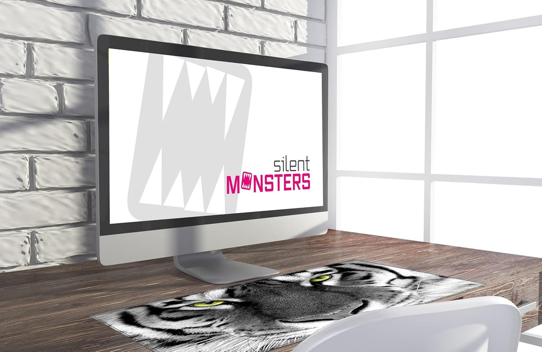 Silent Monsters Mauspad XXL 900 x 400 mm grosses Mousepad Tiger - Vernähter Rand, rutschfest & leise