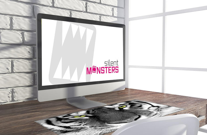Silent Monsters Mauspad XXL 900 x 400 mm grosses Mousepad Tiger - Vernähter Rand, rutschfest & leise