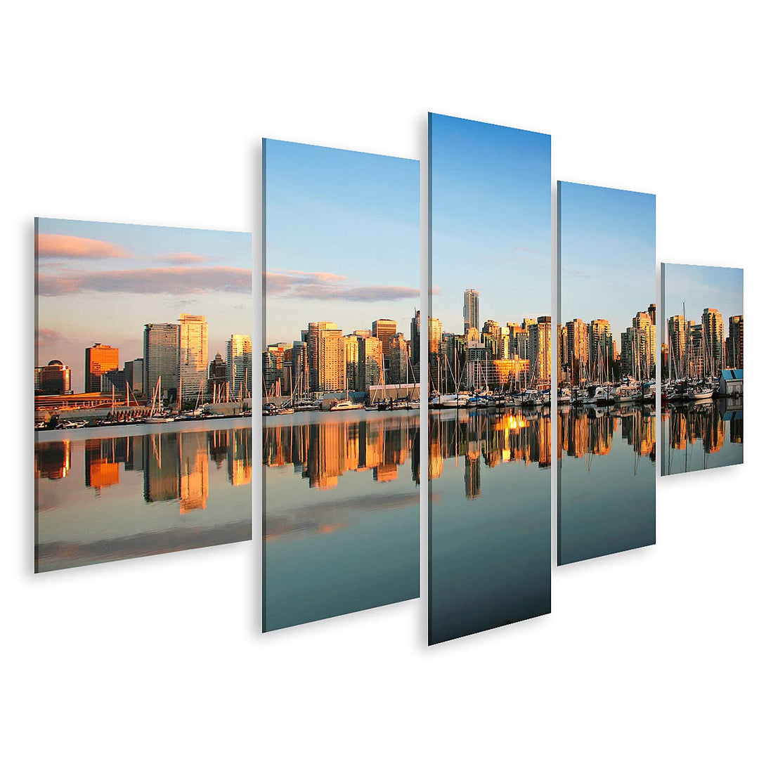islandburner Bild auf Leinwand Vancouver Downtown Skyline Panorama Bei Sonnenuntergang Bilder Wandbi