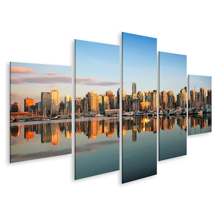 islandburner Bild auf Leinwand Vancouver Downtown Skyline Panorama Bei Sonnenuntergang Bilder Wandbi