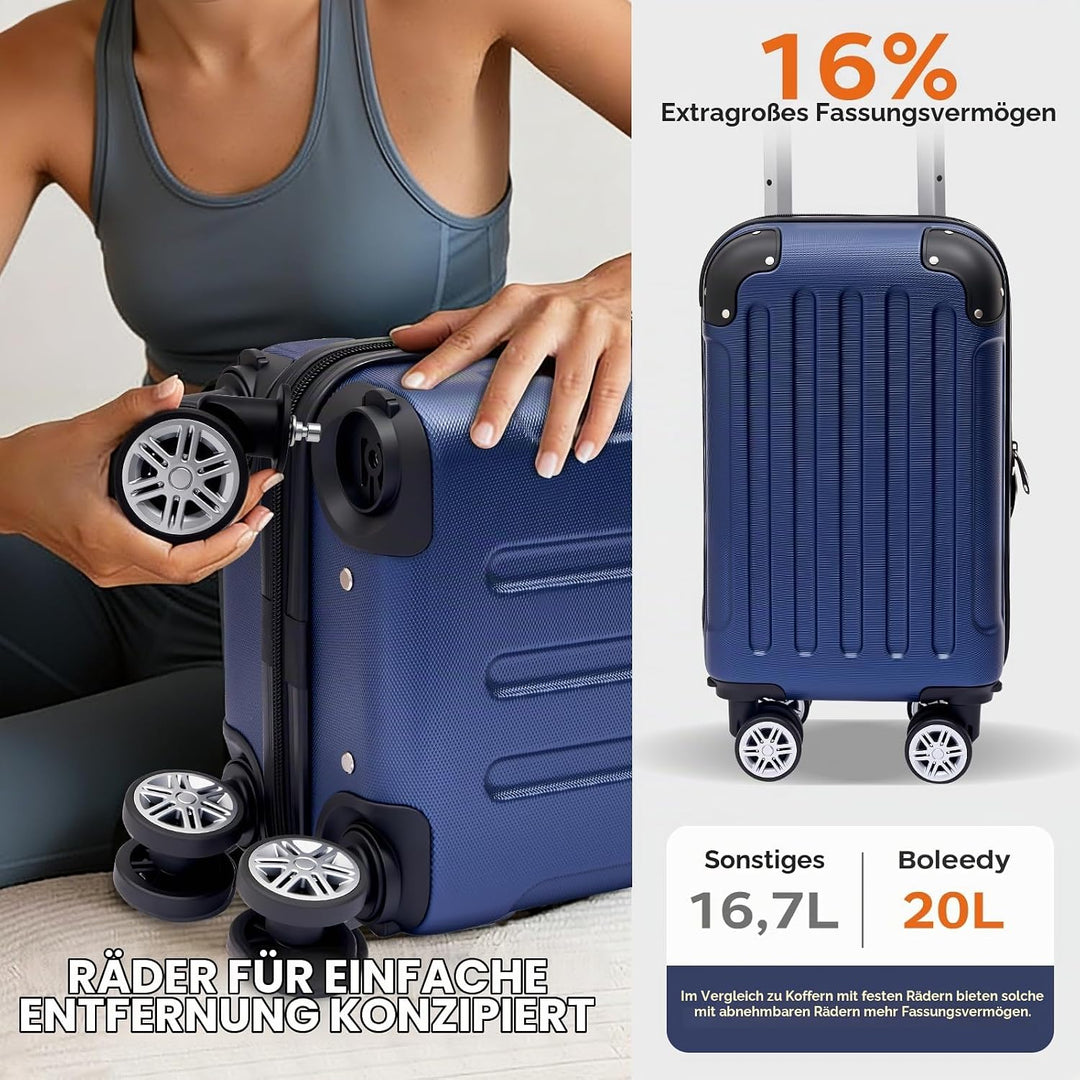 Handgepäck Koffer, 40X25X20cm, Leichter Trolley Reisekoffer, Hartschalen Koffer, Luggage Set für Rya