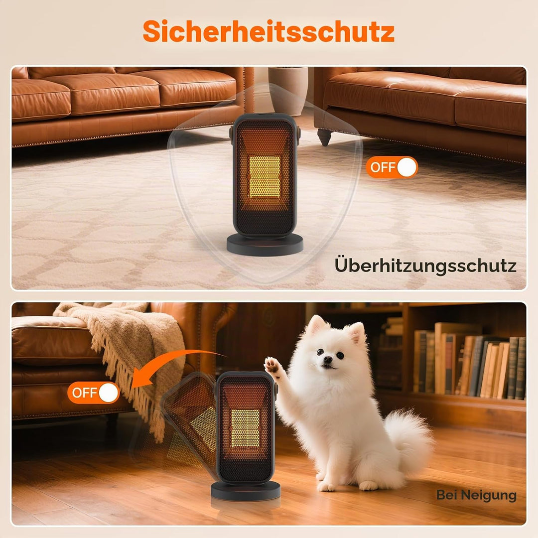 Heizlüfter Energiesparend Klein, 1200W Heizung Elektrisch mit Thermostat, PTC Keramik Heizlüfter Lei