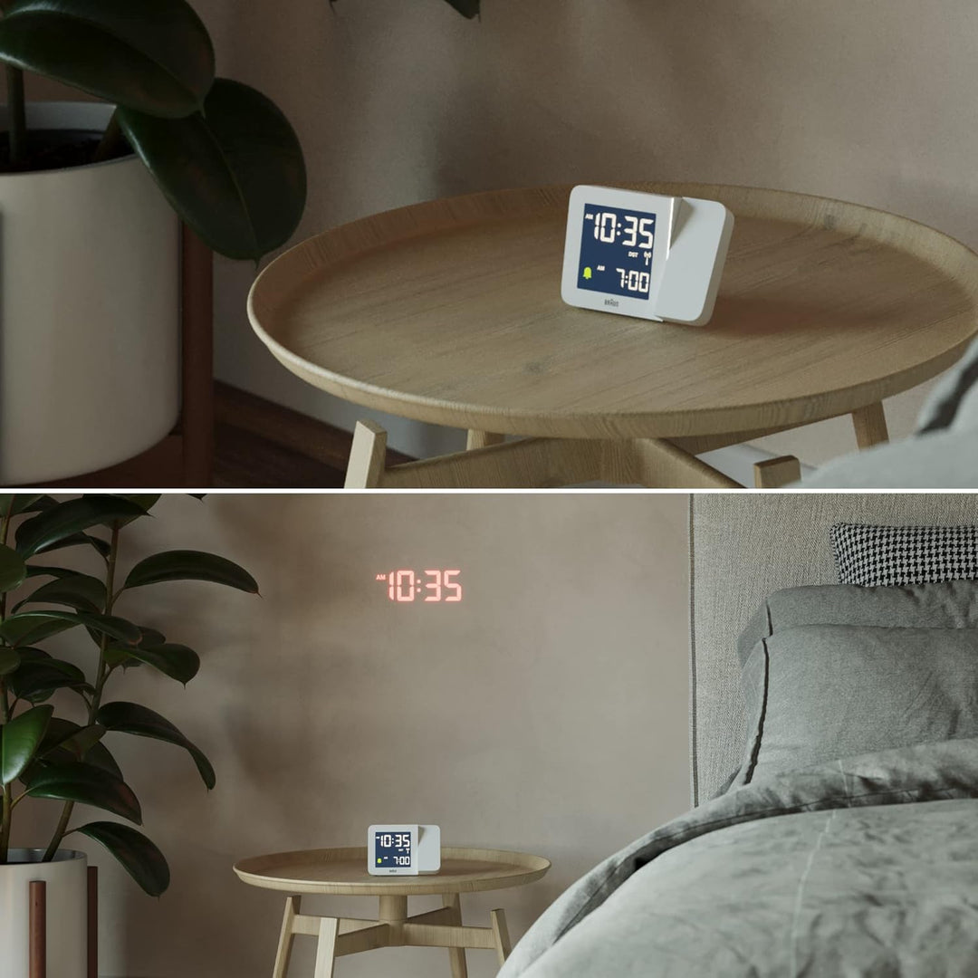 Braun Digitaler Funk-Projektionswecker für die mitteleuropäische Zeitzone (DCF) mit negativem LCD-Di