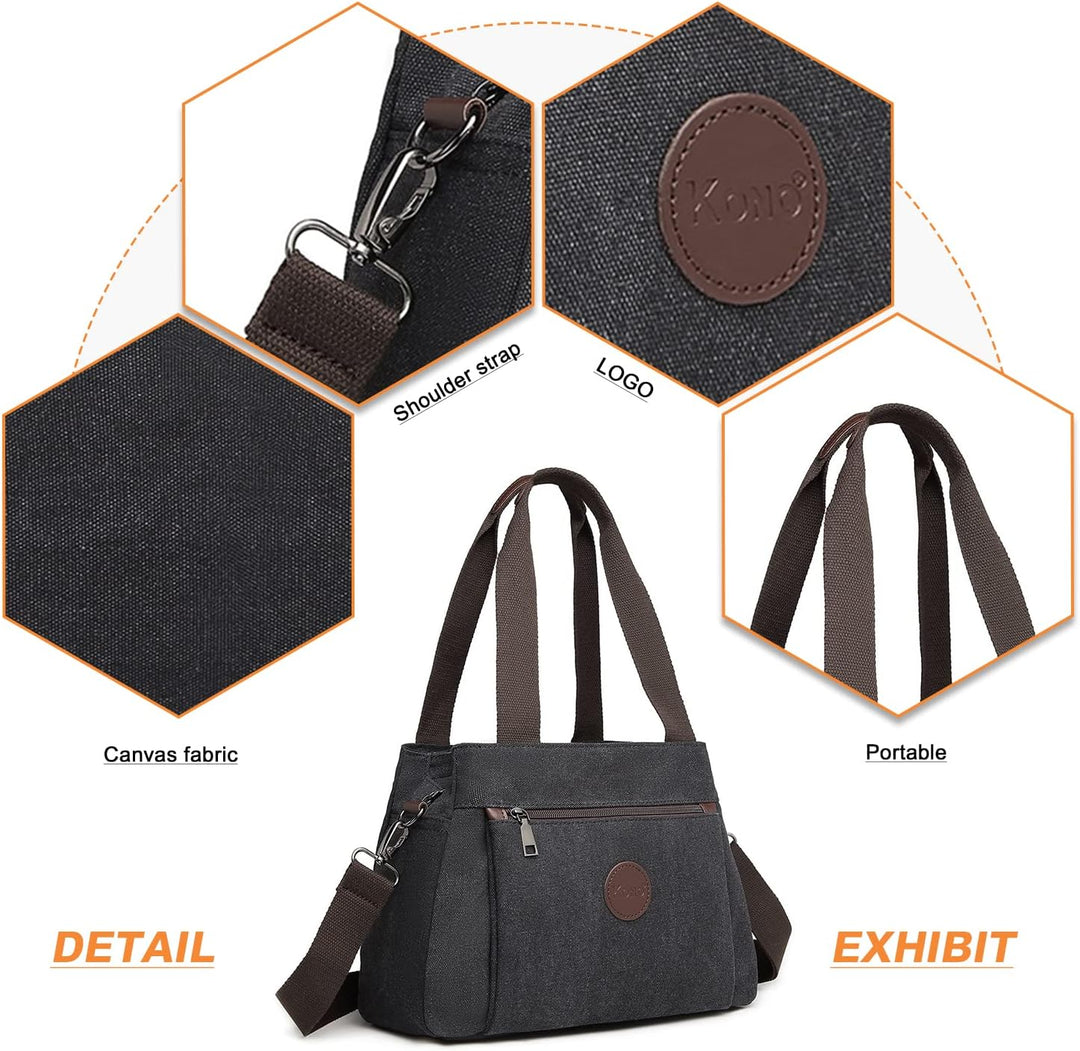KONO Canvas Handtasche Frauen Hobo Schultertasche Vintage Top Griff Crossbody Bag Casual Multifunkti