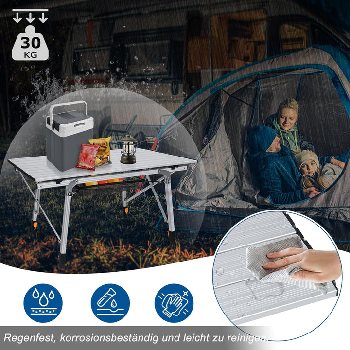 Klappbarer Campingtisch Aluminium 90x51,5cm, Höhenverstellbar Klapptisch mit Tragetasche & Netzfach,