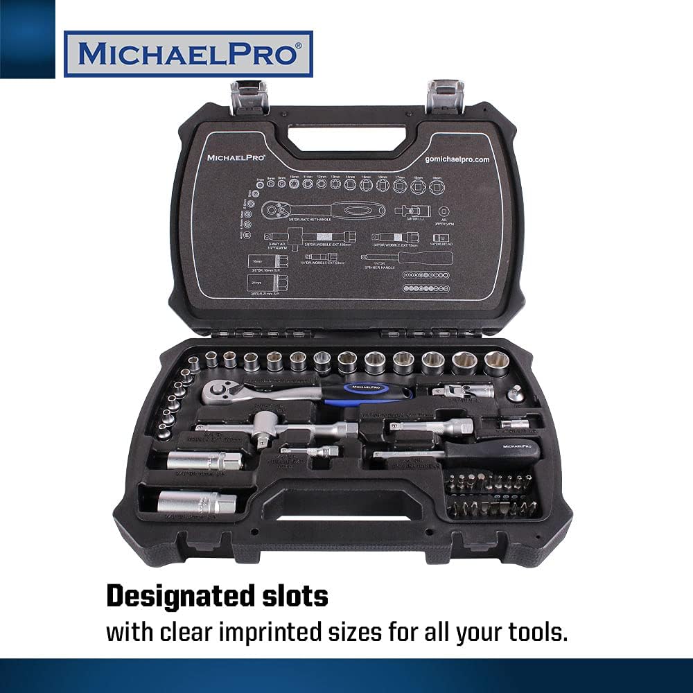 MichaelPro 3/8" Dr.72T Steckschlüssel-Ratschenschlüssel-Set mit metrischen Stecknüssen und Bits, Wob