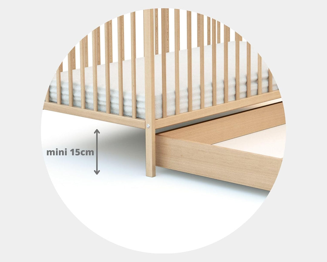 Webaby AT4 - Essentiel Bettschublade Lackierte Buche | Für Babybett 60x120 cm | Universelle Holzschu