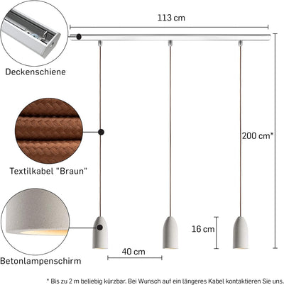 Buchenbusch urban design Pendelleuchte 3-flammig light edition, Industrie Deckenlampe mit Textilkabe