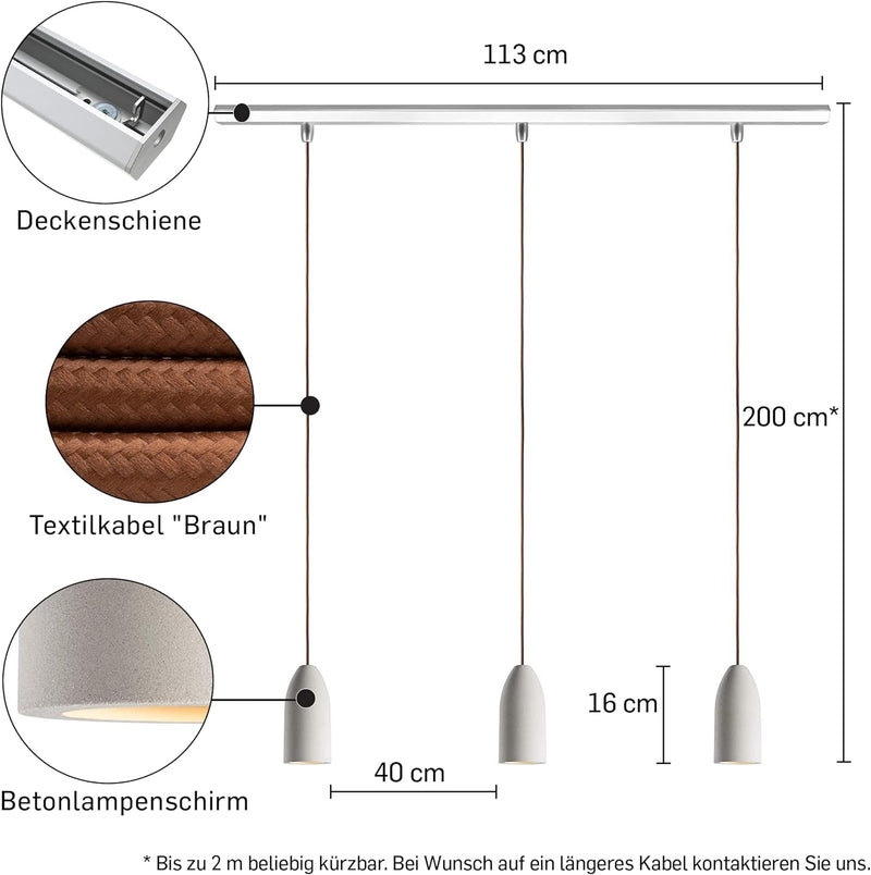 Buchenbusch urban design Pendelleuchte 3-flammig light edition, Industrie Deckenlampe mit Textilkabe