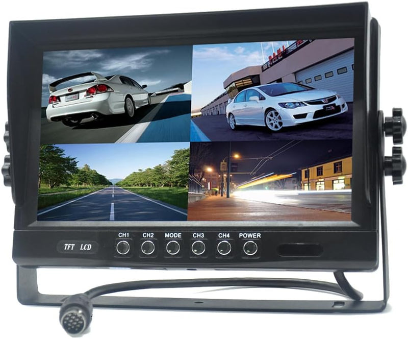 Pardarsey 9" TFT LCD Auto Rückansicht Quad Split Monitor, Fernbedienung, 4-Kanal 4-PIN Stecker Video