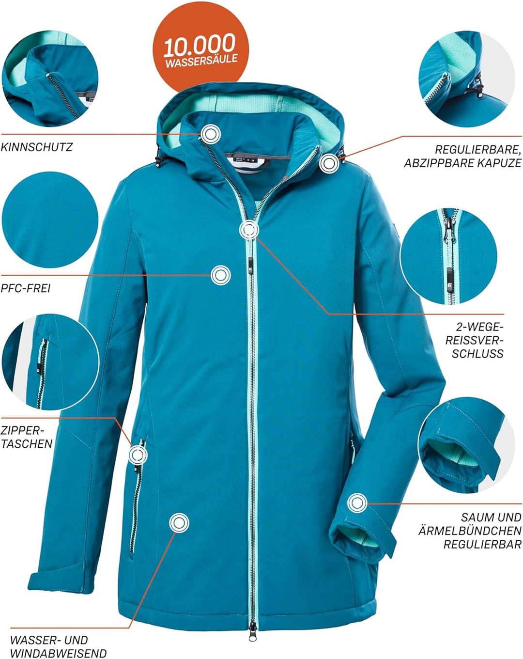 Killtec Damen Kow 8 Wmn Sftshll Jckt Softshelljacke/Outdoorjacke mit abzippbarer Kapuze 46 dunkel aq