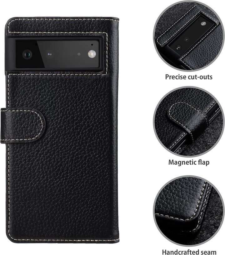 STILGUT Talis kompatibel mit Google Pixel 6 Hülle mit Kartenfach aus Leder, Flip Cover, Wallet Case,