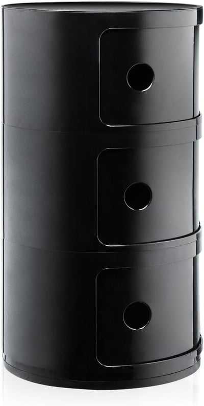 Kartell Componibili, 3 Elements, Schwarz, Runde Basis 3-fächer Schwarz, 3-fächer Schwarz