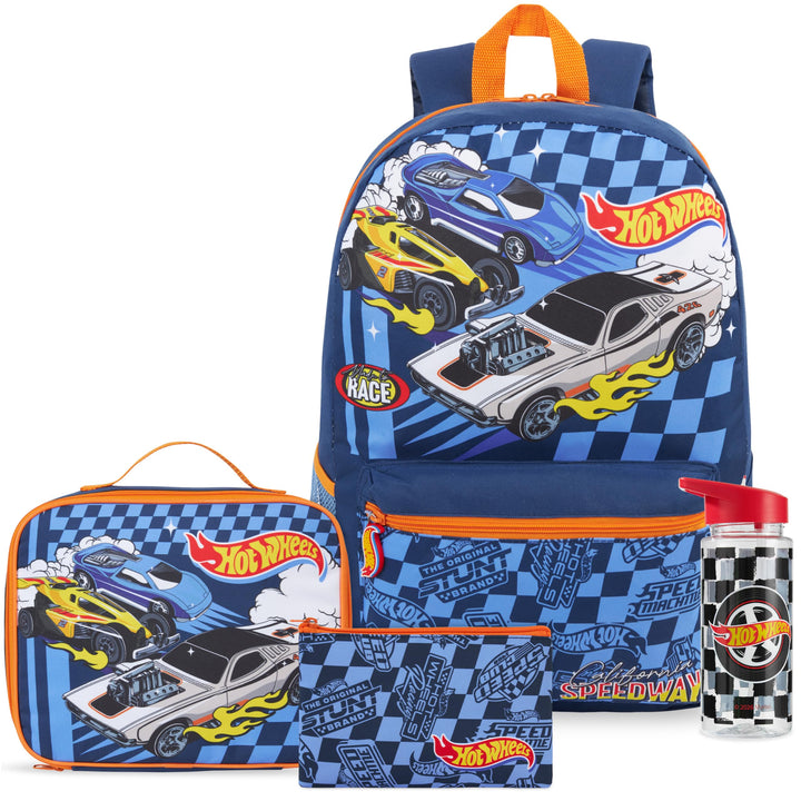 Get Trend Hot Wheels Grosser Rucksack Kinder 4er Set, 46 cm Kinderrucksack, Trinkflasche 500ml, Fede