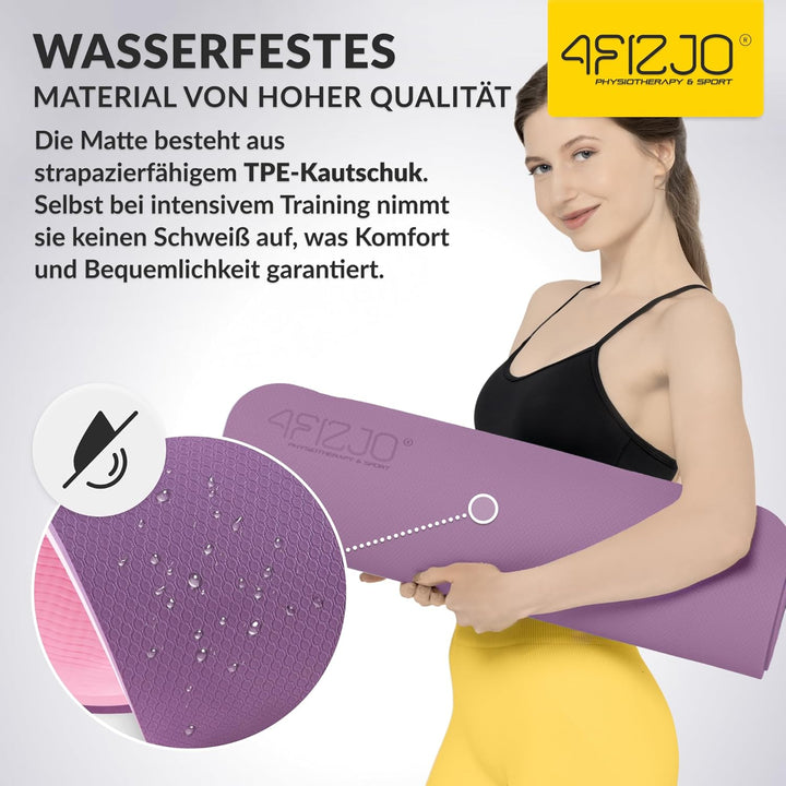 Fitnessmatte mit Tragegurt, Abmessungen 180x60cm, TPE-Kautschuk, Rutschfest, Komfort, In & Outdor, P