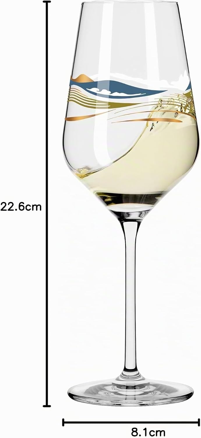 RITZENHOFF 3011007 Weissweinglas 300 ml - Serie Herzkristall Nr. 7 – mit Landschaftsmotiv in Roségol