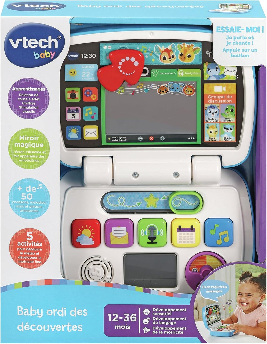 VTech Baby Ordi der Entdeckungen, Computer Baby, Spielzeug zum Erwachen – 12/36 Monate – Version FR