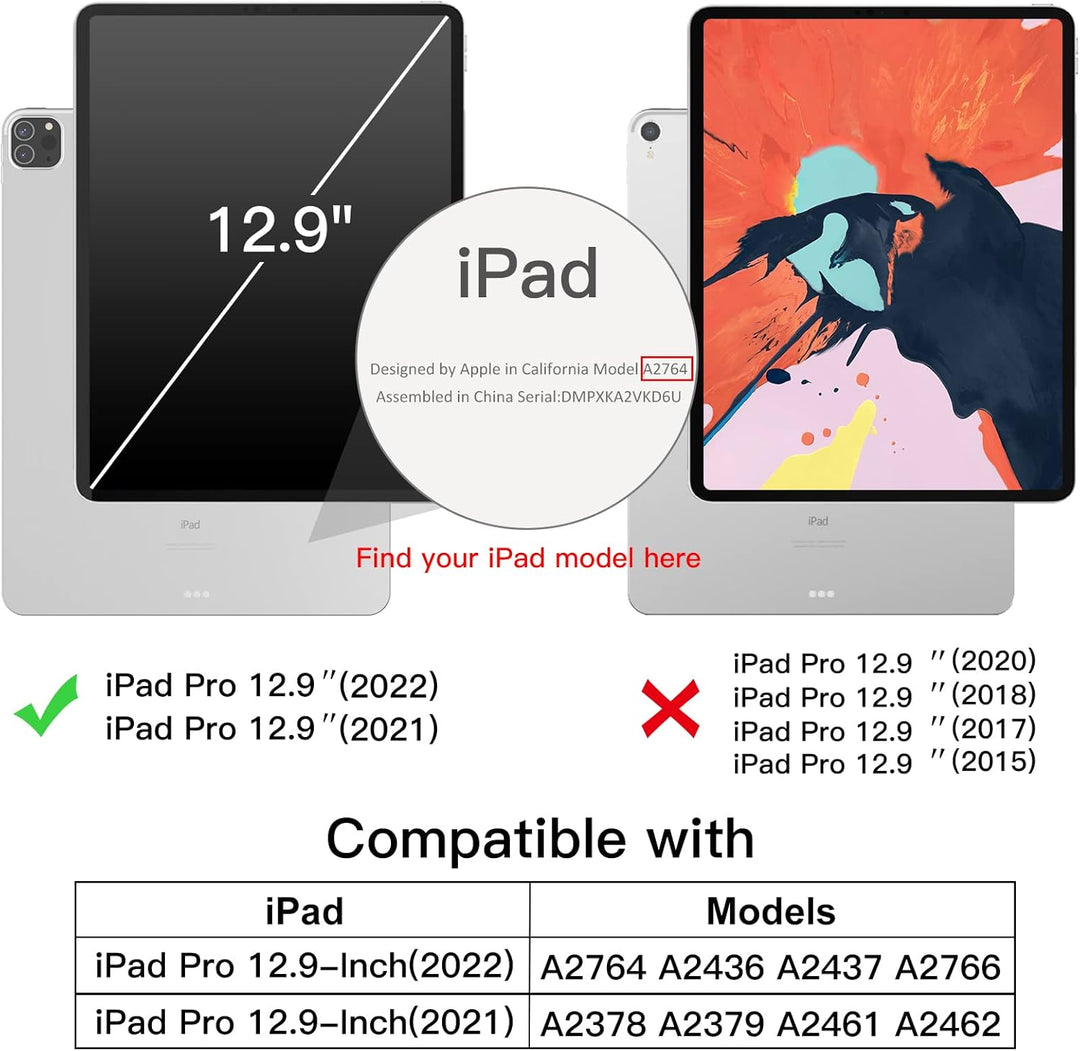 JETech Hülle für iPad Pro 12,9 Zoll (6./5. Generation, Modell 2022/2021), Unterstützung Pencil Aufla