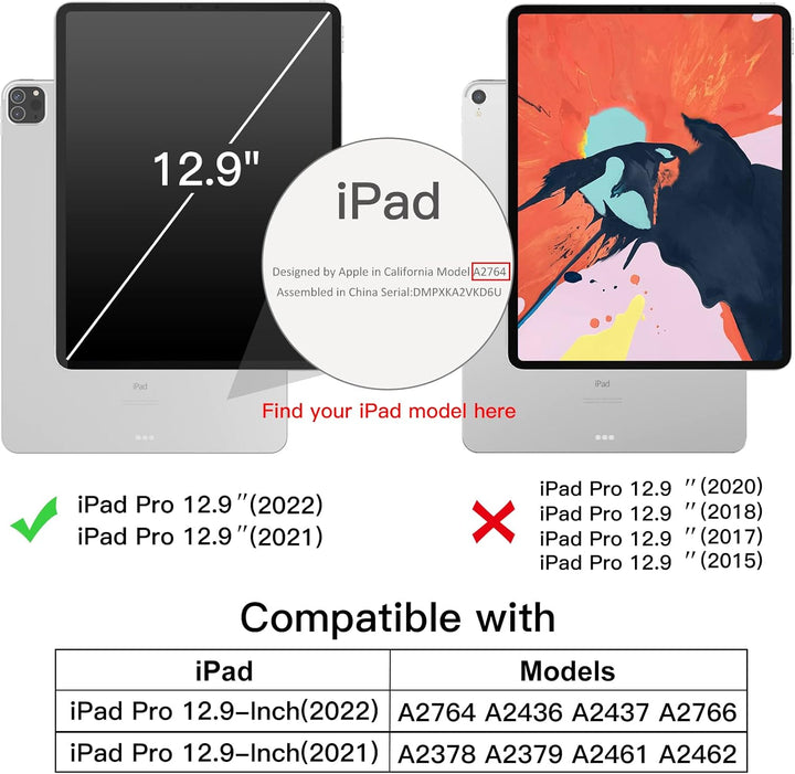JETech Hülle für iPad Pro 12,9 Zoll (6./5. Generation, Modell 2022/2021), Unterstützung Pencil Aufla