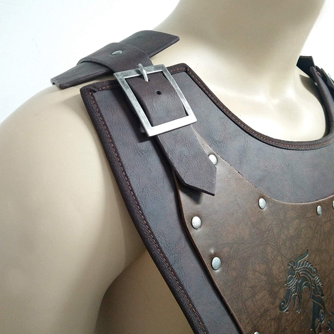 HiiFeuer Viking Warrior PU Leder Brustpanzer, Retro Ritter Leder Körperpanzer, Mittelalterliche Rüst