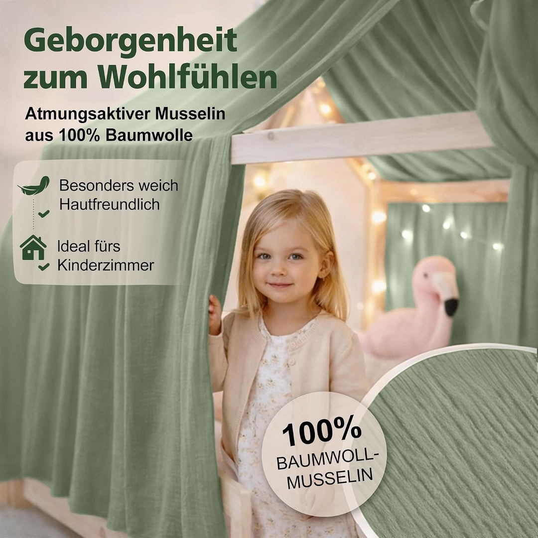Hausbett Himmel Deko Set, Betthimmel Hausbett aus Musselin - 1 Betthimmel &amp; 1 Wimpelkette, für Junge