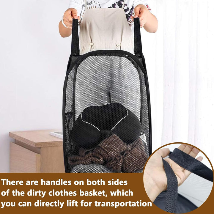 2 Stück Gross Netz-Wäschekorb Faltbar, Laundry Basket Mesh Pop up, Faltbarer Netz-Wäschekorb mit Rob