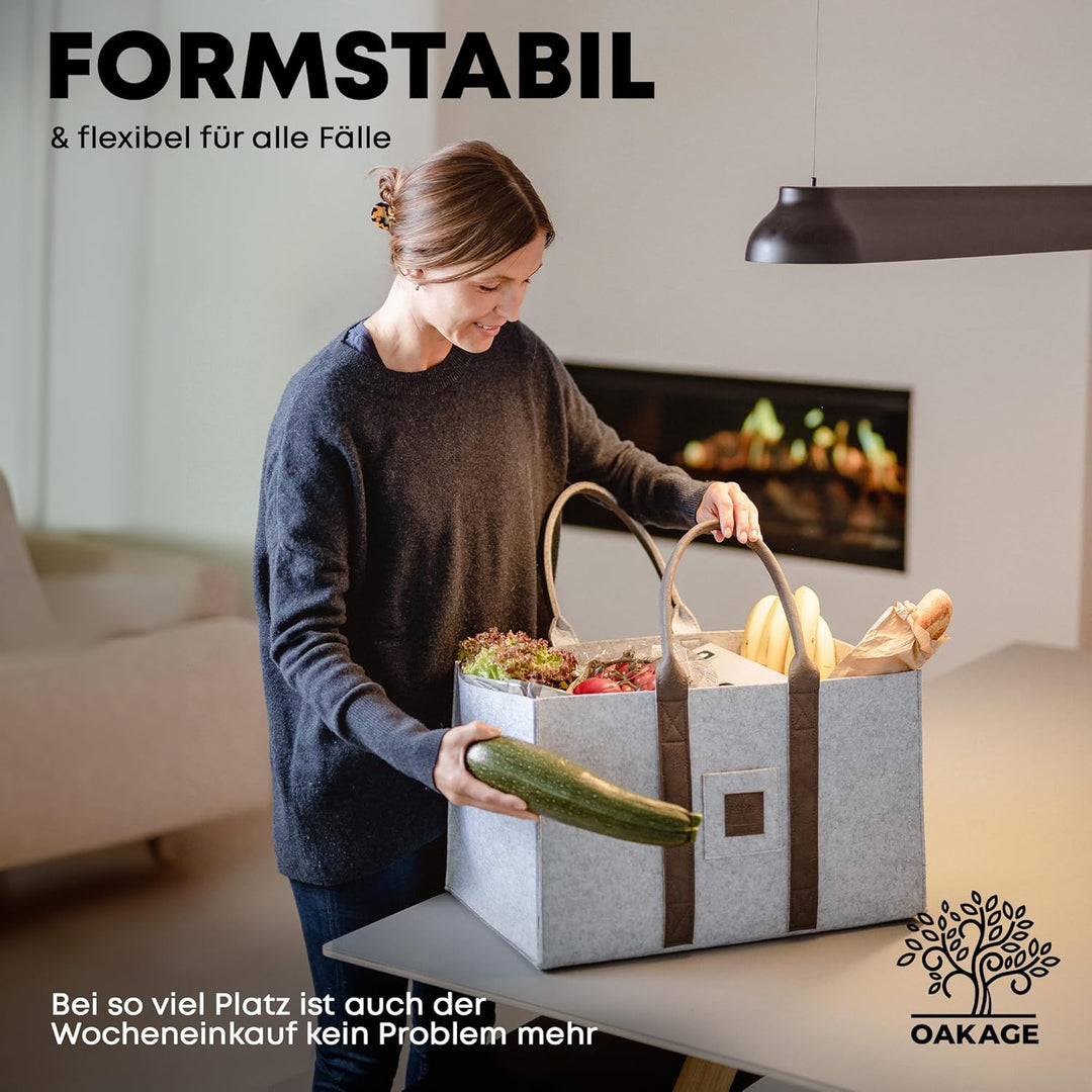 OAKAGE® Einkaufstasche Faltbar Filztasche Shopper Holzkorb für Kaminholz Gross Kaminholzkorb Filzkor