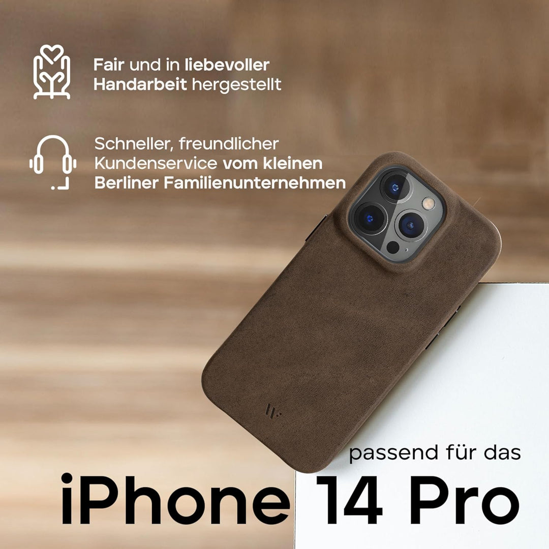 WIIUKA Hülle für iPhone 14 Pro, Leder aus Deutschland, Lederhülle extra Dünn, Premium Handyhülle, Ca